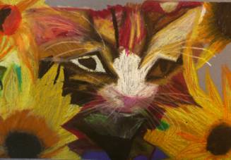 Evelin Avingo. Kass ja päevalilled. Õlipastell, paber, 46,5x30 cm, 2006.